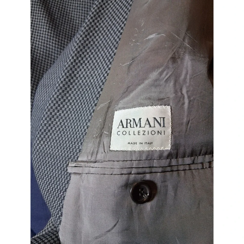 Armani Collezioni Mens Gray Micro Houndstooth‎ 3-Button Blazer Sport Coat Italy